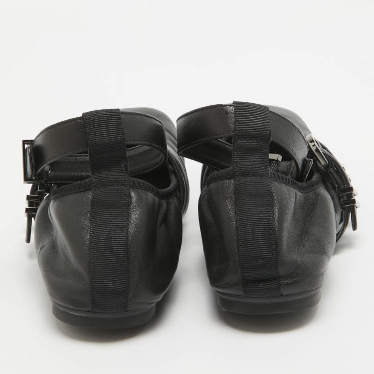 Pre Owned Stuart Weitzman Black Leather Bolshoi Buckle Detail Ballet Flats Size 40