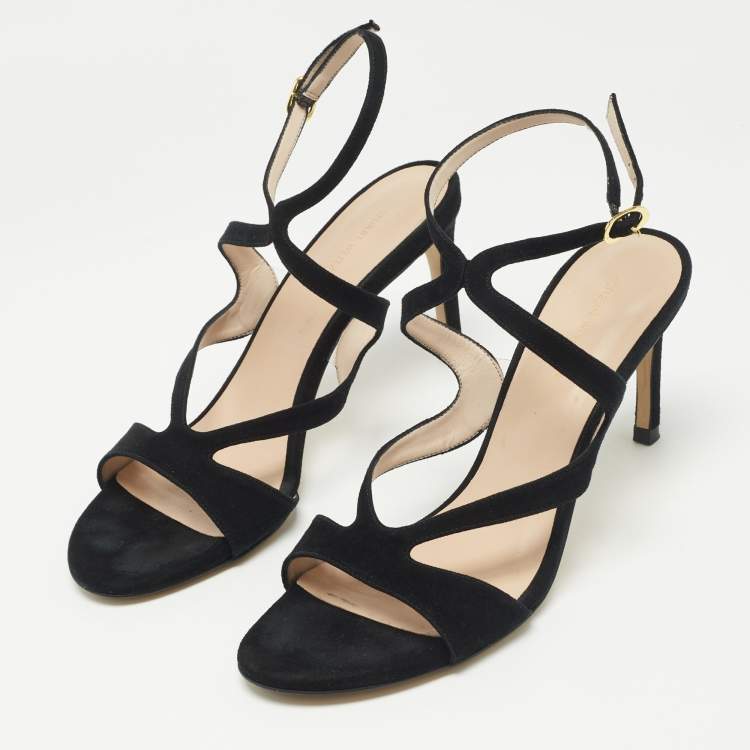Pre Owned Stuart Weitzman Black Suede Ankle Strap Sandals Size 39