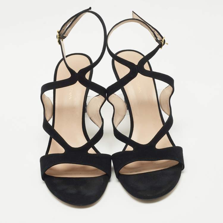 Pre Owned Stuart Weitzman Black Suede Ankle Strap Sandals Size 39