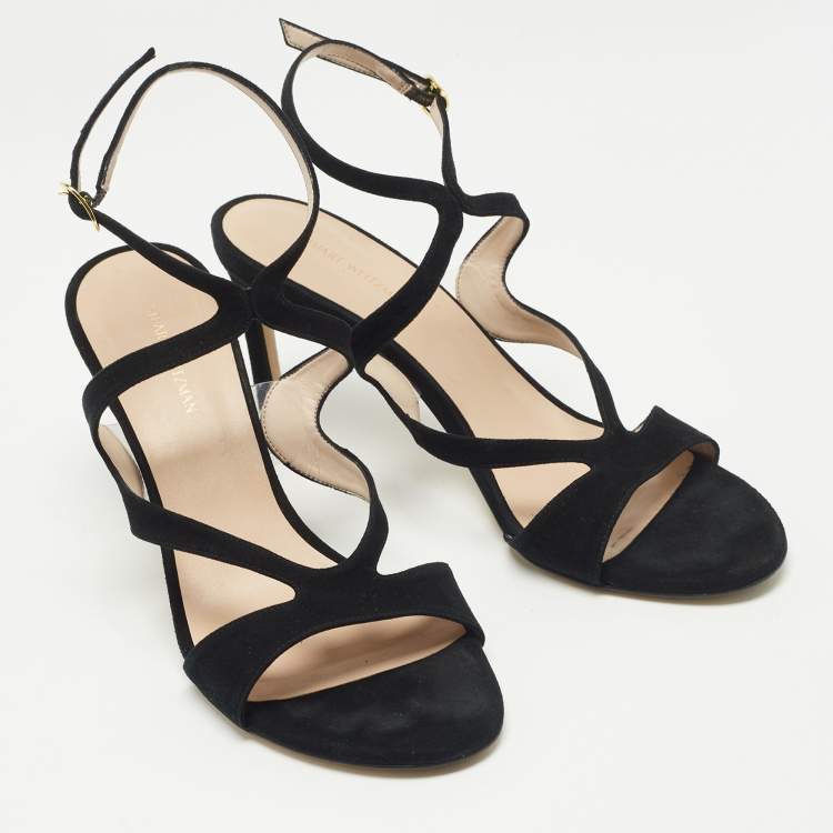 Pre Owned Stuart Weitzman Black Suede Ankle Strap Sandals Size 39