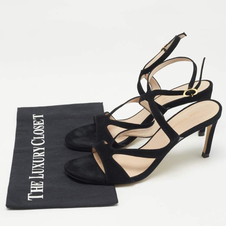 Pre Owned Stuart Weitzman Black Suede Ankle Strap Sandals Size 39