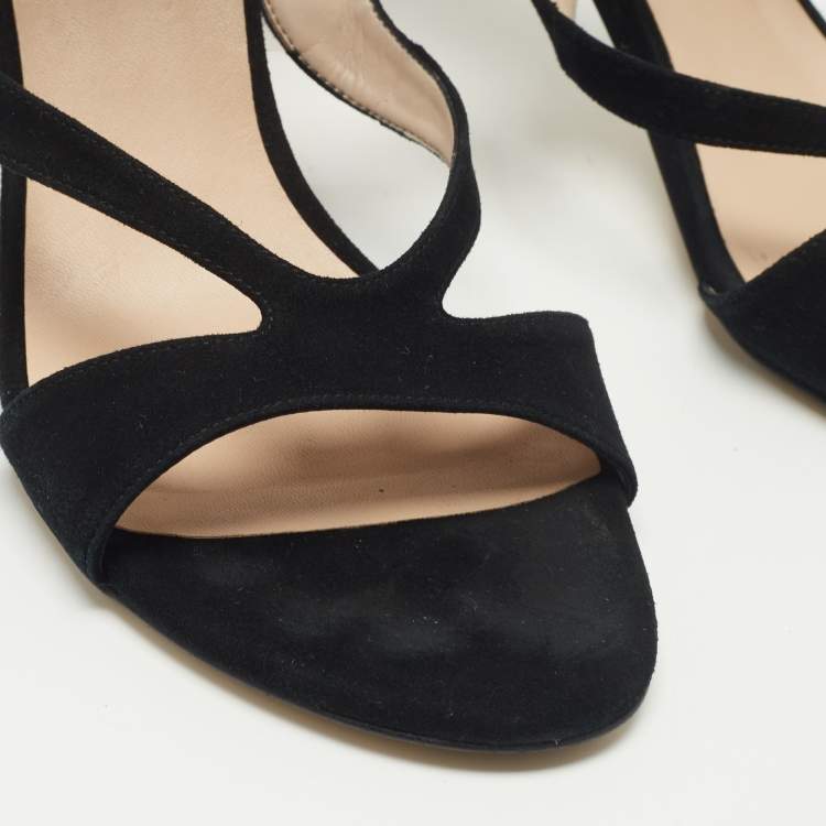 Pre Owned Stuart Weitzman Black Suede Ankle Strap Sandals Size 39