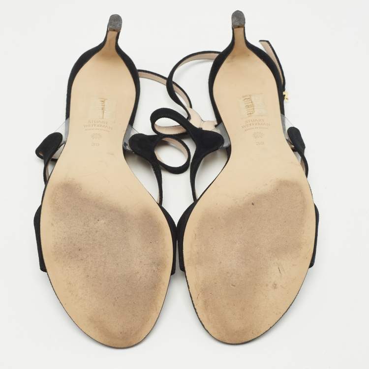 Pre Owned Stuart Weitzman Black Suede Ankle Strap Sandals Size 39