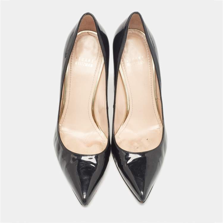 Pre Owned Stuart Weitzman Black Patent Leather Pointed Toe Pumps Size 38