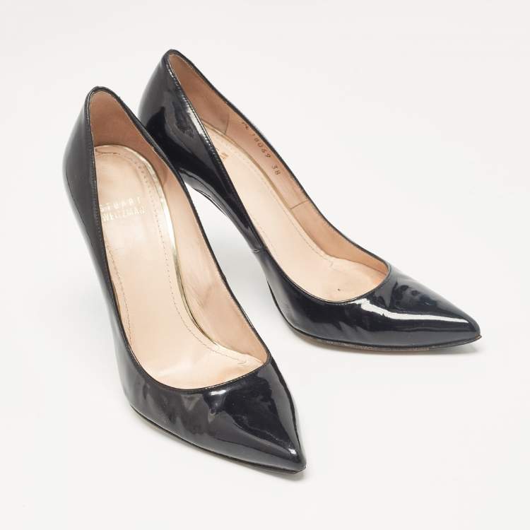 Pre Owned Stuart Weitzman Black Patent Leather Pointed Toe Pumps Size 38