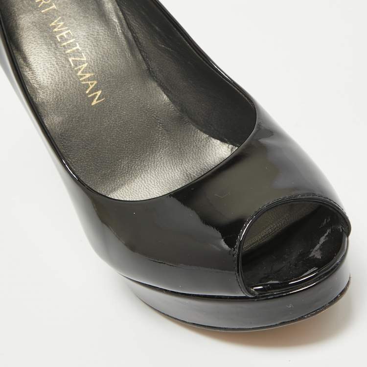 Pre Owned Stuart Weitzman Black Patent Leather Peep Toe Pumps Size 36