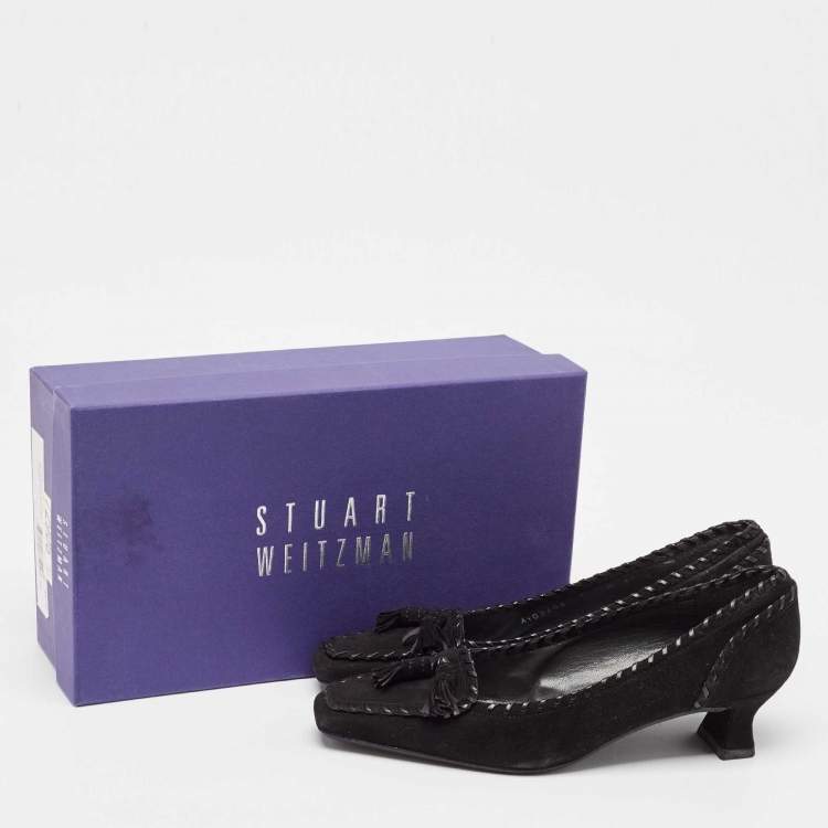 Pre Owned Stuart Weitzman Black Suede Block Heel Pumps Size 37.5