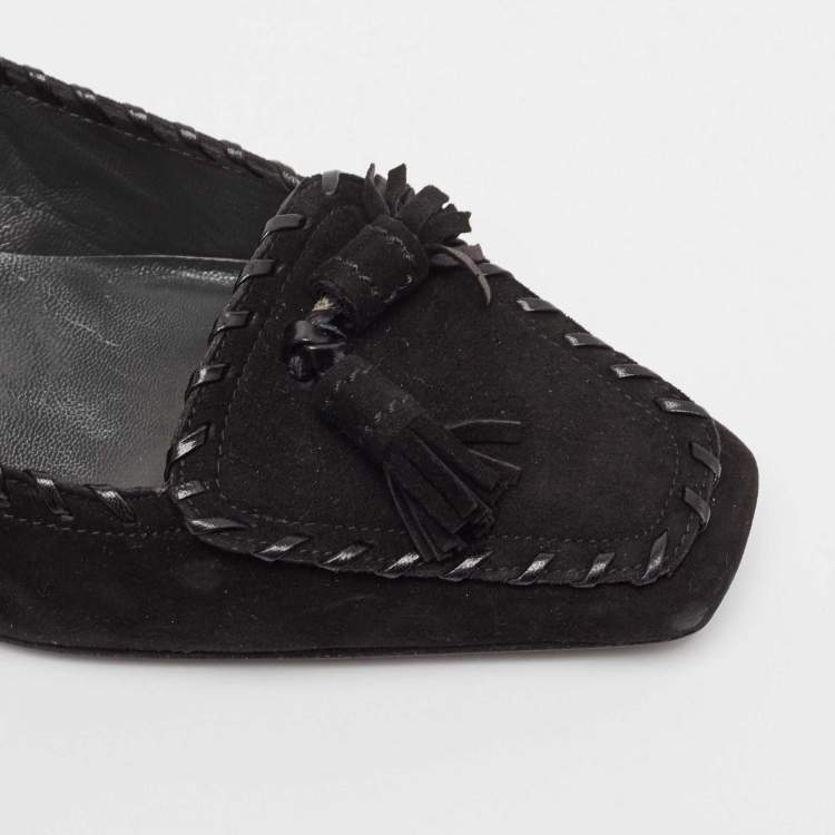 Pre Owned Stuart Weitzman Black Suede Block Heel Pumps Size 37.5