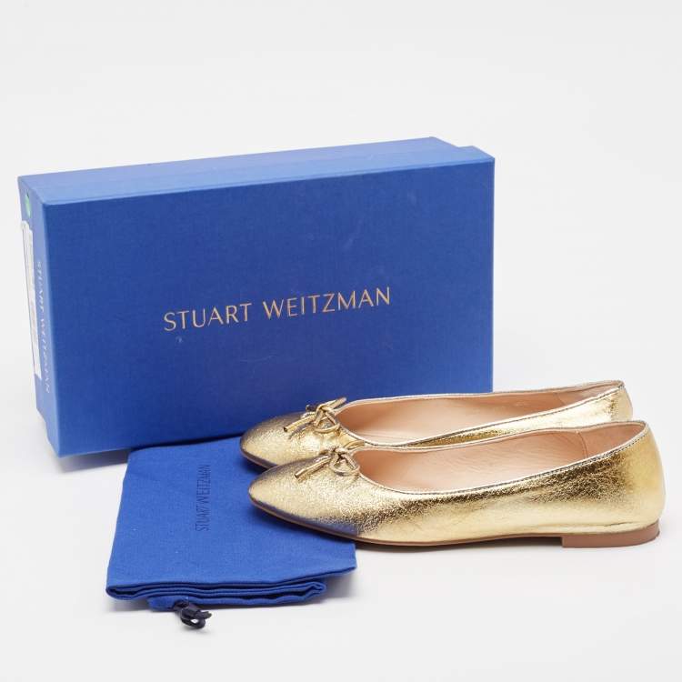Pre Owned Stuart Weitzman Gold Leather Gabby Ballet Flats Size 36.5