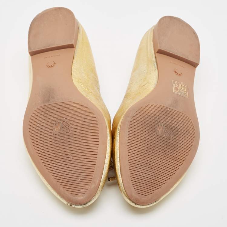 Pre Owned Stuart Weitzman Gold Leather Gabby Ballet Flats Size 36.5