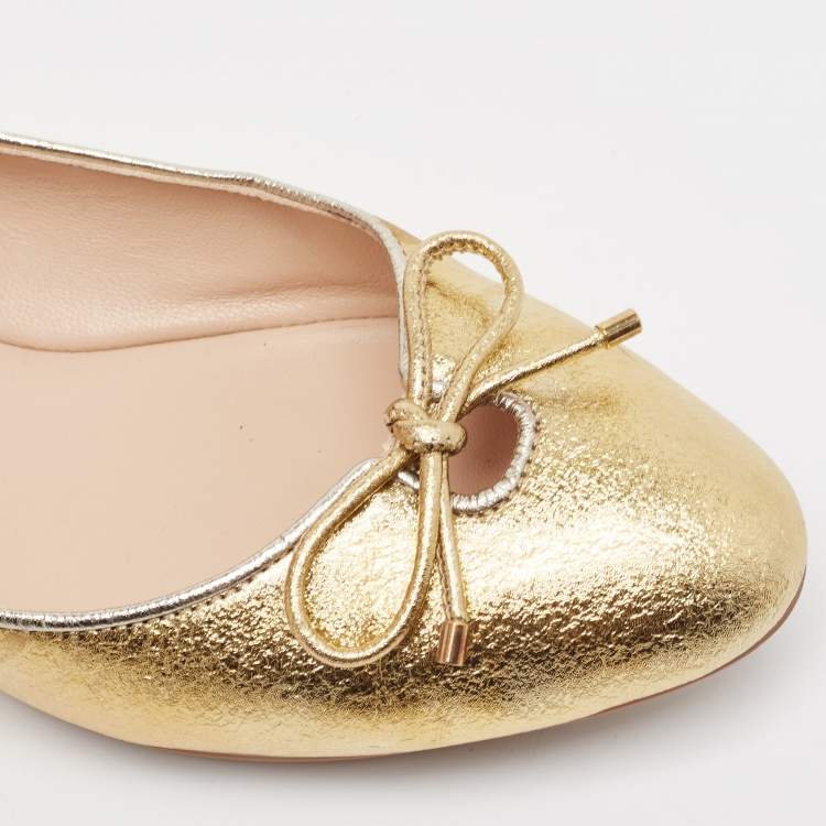 Pre Owned Stuart Weitzman Gold Leather Gabby Ballet Flats Size 36.5
