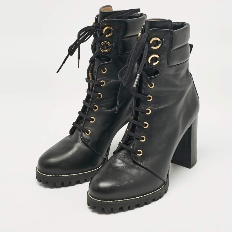 Pre Owned Stuart Weitzman Black Leather Ankle Length Boots Size 39.5