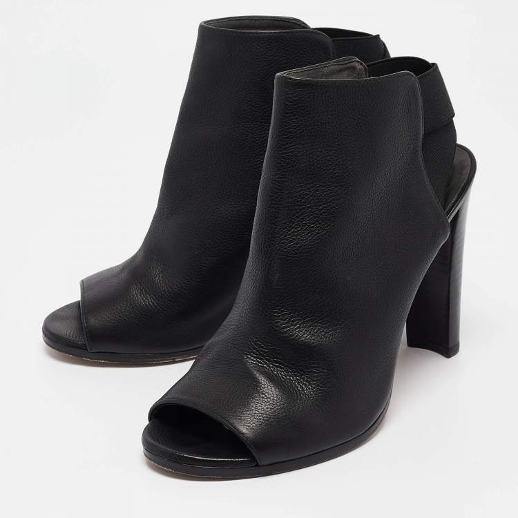 Pre Owned Stuart Weitzman Black Leather Cutout Elastic Booties Size 39