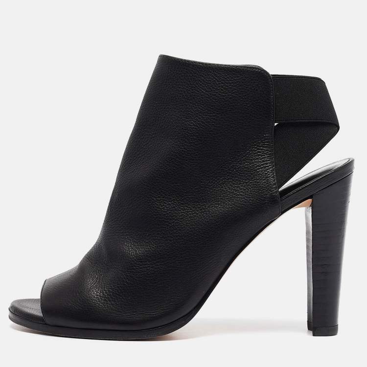 Pre Owned Stuart Weitzman Black Leather Cutout Elastic Booties Size 39