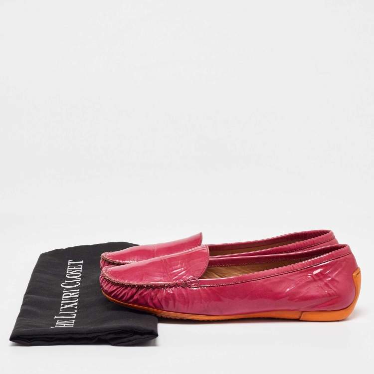 Pre Owned Stuart Weitzman Pink Patent Leather Loafers Size 39.5