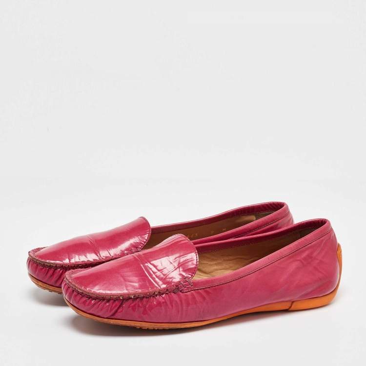 Pre Owned Stuart Weitzman Pink Patent Leather Loafers Size 39.5