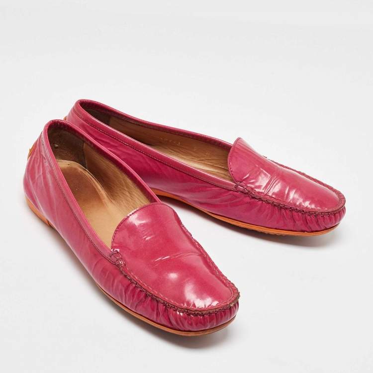 Pre Owned Stuart Weitzman Pink Patent Leather Loafers Size 39.5