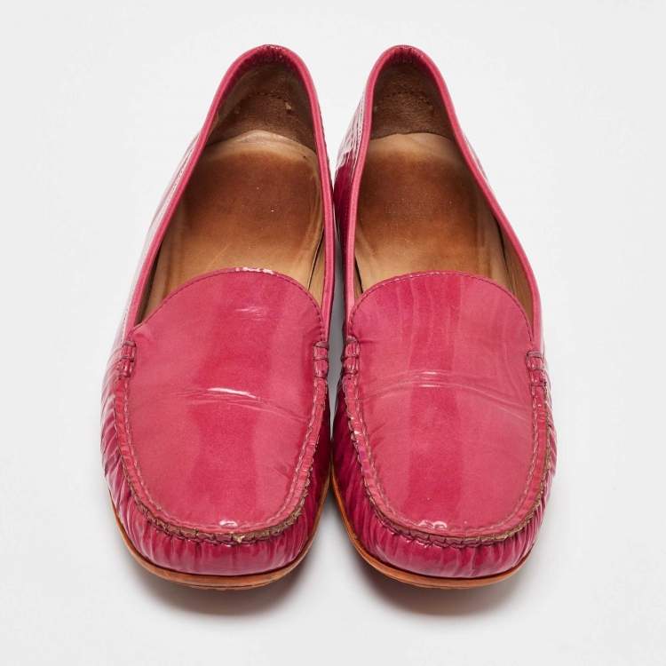 Pre Owned Stuart Weitzman Pink Patent Leather Loafers Size 39.5