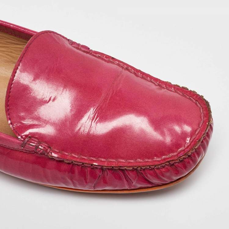 Pre Owned Stuart Weitzman Pink Patent Leather Loafers Size 39.5