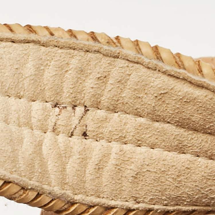 Pre Owned Stuart Weitzman Beige Raffia Cork Wedge Sandals Size 39.5