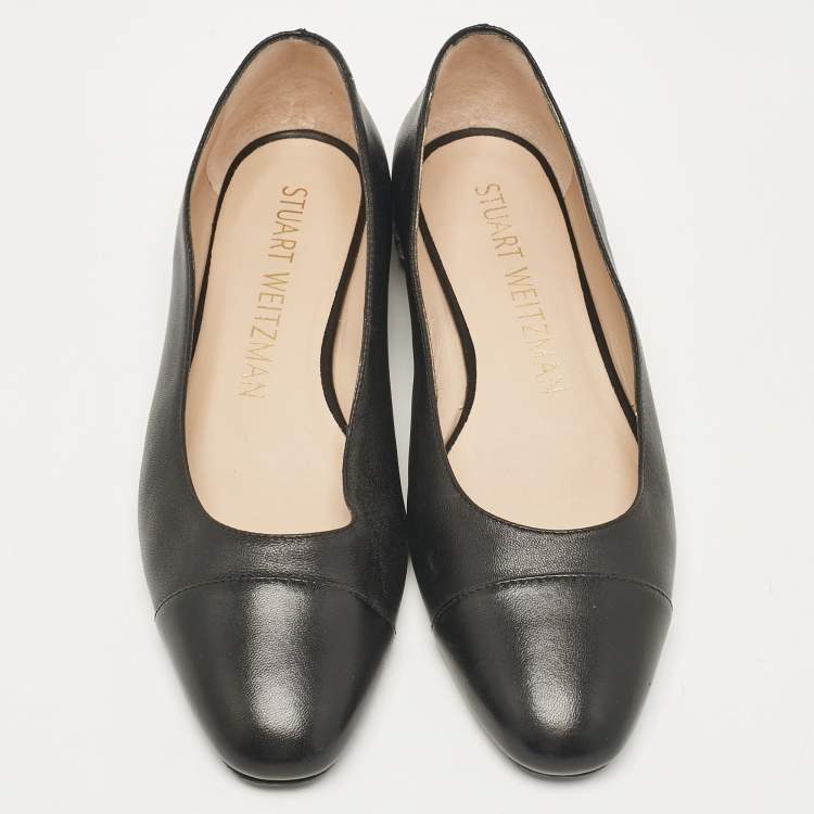 Pre Owned Stuart Weitzman Black Leather Slip On Ballet Flats Size 40