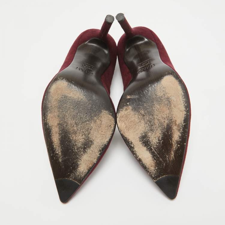 Pre Owned Stuart Weitzman Burgundy Suede Pointed Toe Pumps Size 37