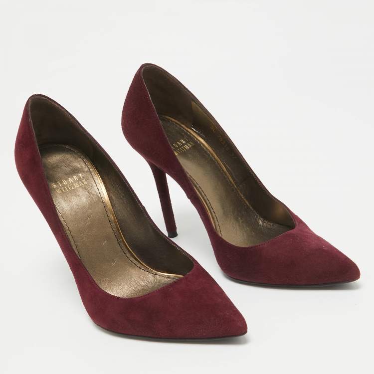 Pre Owned Stuart Weitzman Burgundy Suede Pointed Toe Pumps Size 37