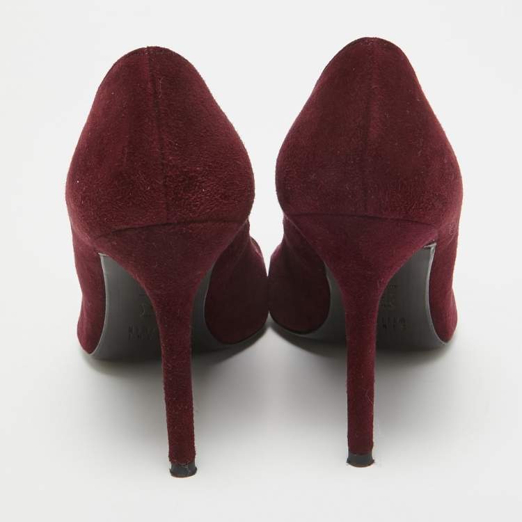 Pre Owned Stuart Weitzman Burgundy Suede Pointed Toe Pumps Size 37