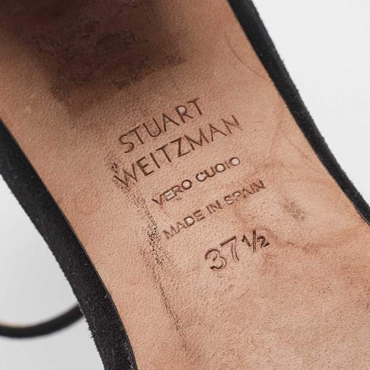 Pre Owned Stuart Weitzman Black Suede Nearlynude Sandals Size 37.5