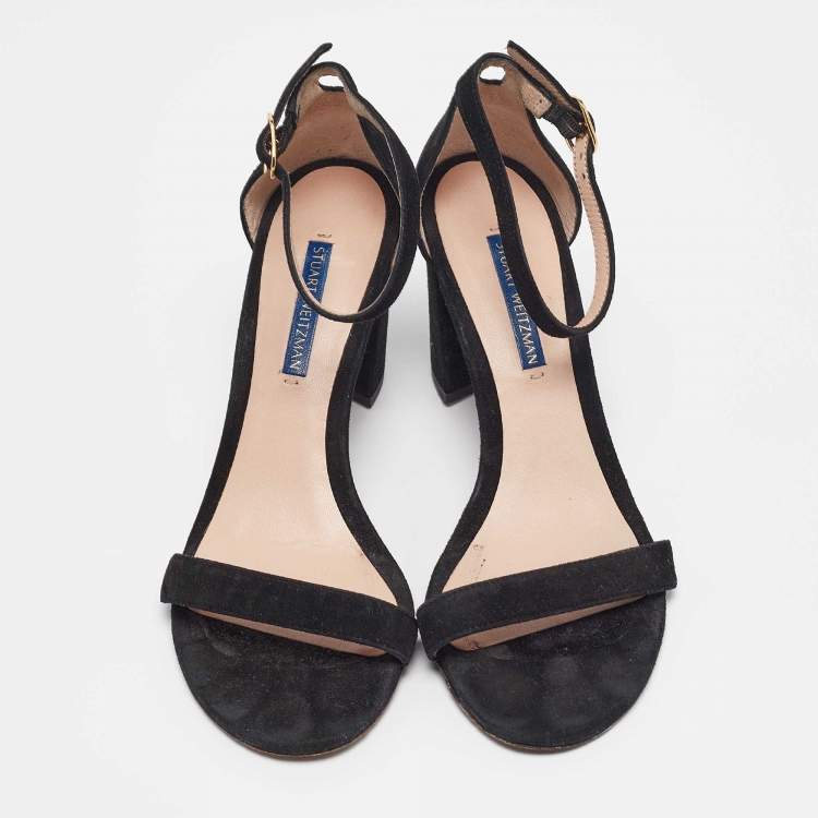 Pre Owned Stuart Weitzman Black Suede Nearlynude Sandals Size 37.5