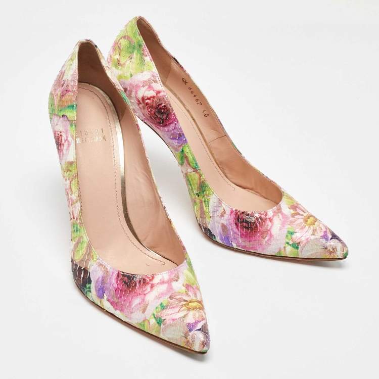 Pre Owned Stuart Weitzman Multicolor Snakeskin Leather Floral Print Pumps Size 40
