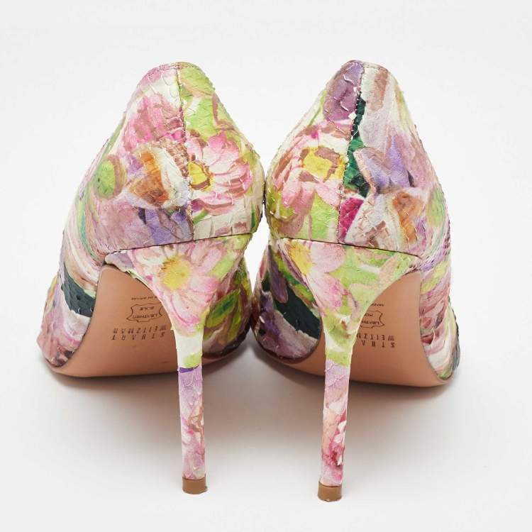 Pre Owned Stuart Weitzman Multicolor Snakeskin Leather Floral Print Pumps Size 40