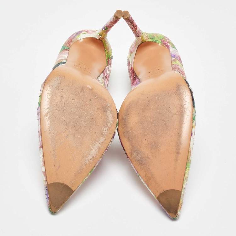 Pre Owned Stuart Weitzman Multicolor Snakeskin Leather Floral Print Pumps Size 40