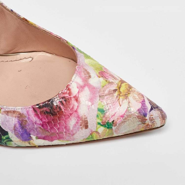 Pre Owned Stuart Weitzman Multicolor Snakeskin Leather Floral Print Pumps Size 40