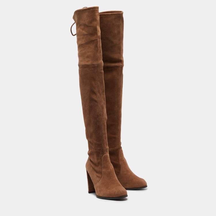 Pre Owned Stuart Weitzman Brown Suede Knee Length Boots Size 39