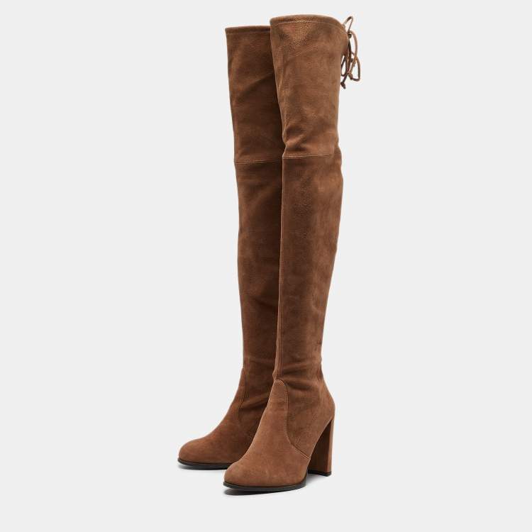 Pre Owned Stuart Weitzman Brown Suede Knee Length Boots Size 39