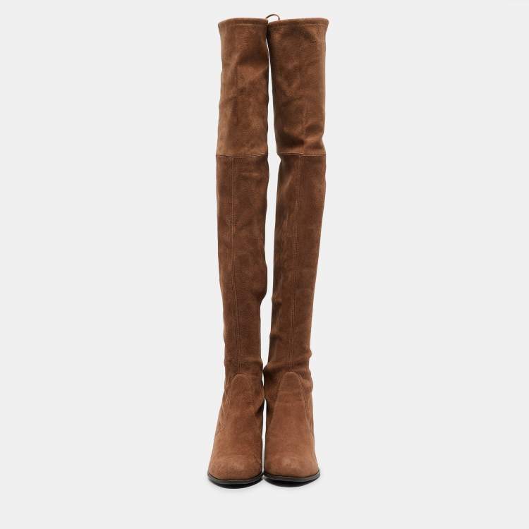 Pre Owned Stuart Weitzman Brown Suede Knee Length Boots Size 39