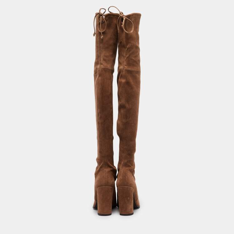 Pre Owned Stuart Weitzman Brown Suede Knee Length Boots Size 39