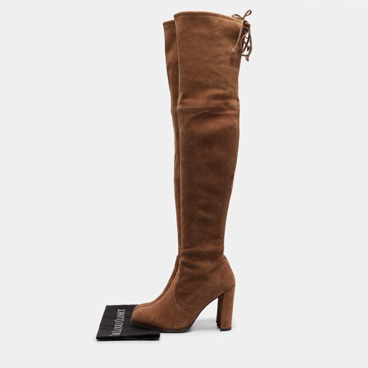 Pre Owned Stuart Weitzman Brown Suede Knee Length Boots Size 39