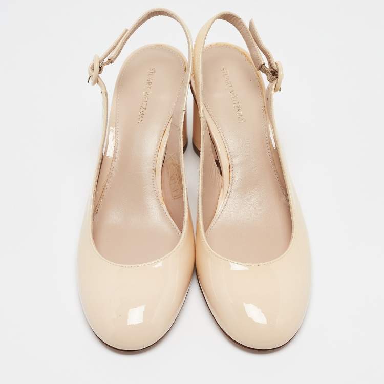 Pre Owned Stuart Weitzman Cream Patent Leather Coretta Pumps Size 38