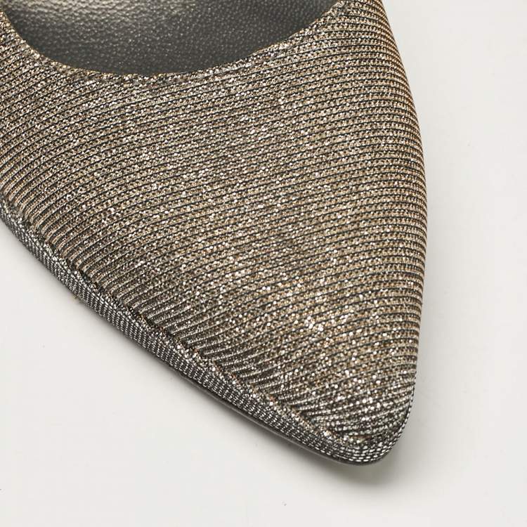 Pre Owned Stuart Weitzman Silver Lurex Fabric Pointed Toe Pumps Size 37