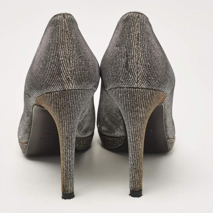 Pre Owned Stuart Weitzman Silver Lurex Fabric Pointed Toe Pumps Size 37