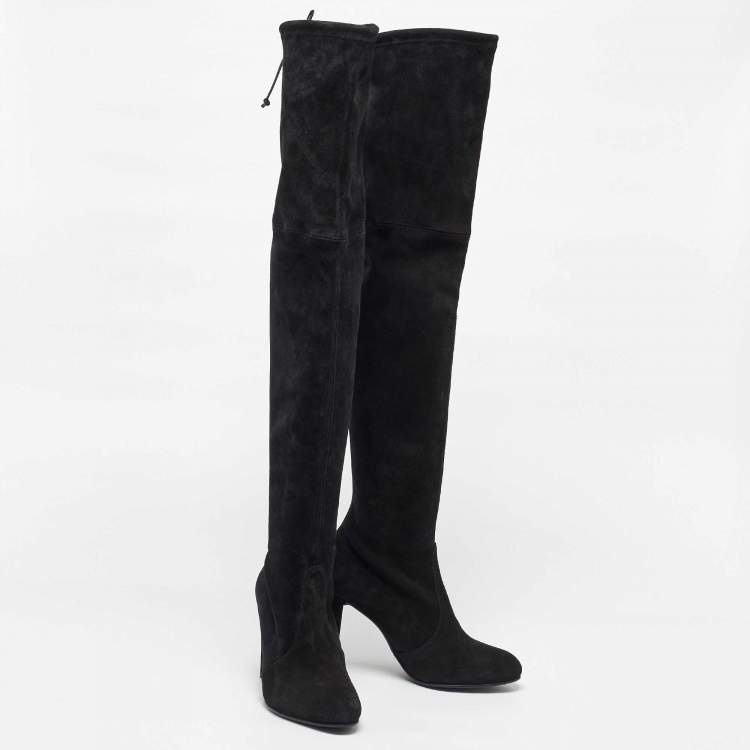 Pre Owned Stuart Weitzman Black Suede Ledyland Over The Knee Boots Size 36.5