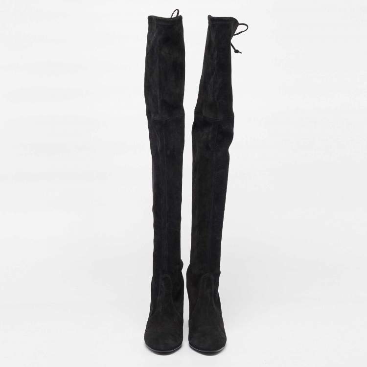 Pre Owned Stuart Weitzman Black Suede Ledyland Over The Knee Boots Size 36.5