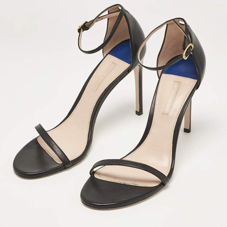 Pre Owned Stuart Weitzman Black Leather Nudistrong Ankle Strap Sandals Size 43.5