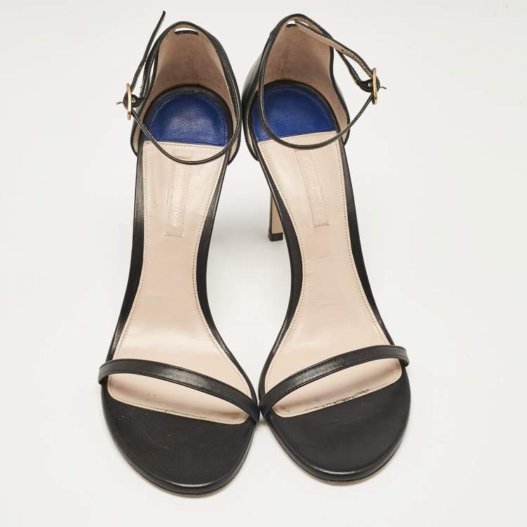 Pre Owned Stuart Weitzman Black Leather Nudistrong Ankle Strap Sandals Size 43.5