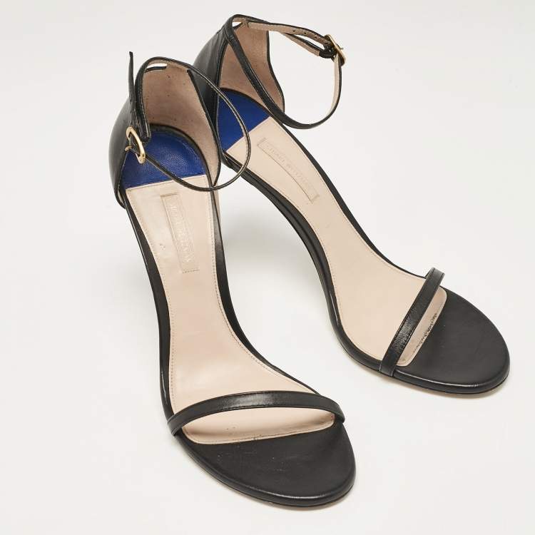 Pre Owned Stuart Weitzman Black Leather Nudistrong Ankle Strap Sandals Size 43.5