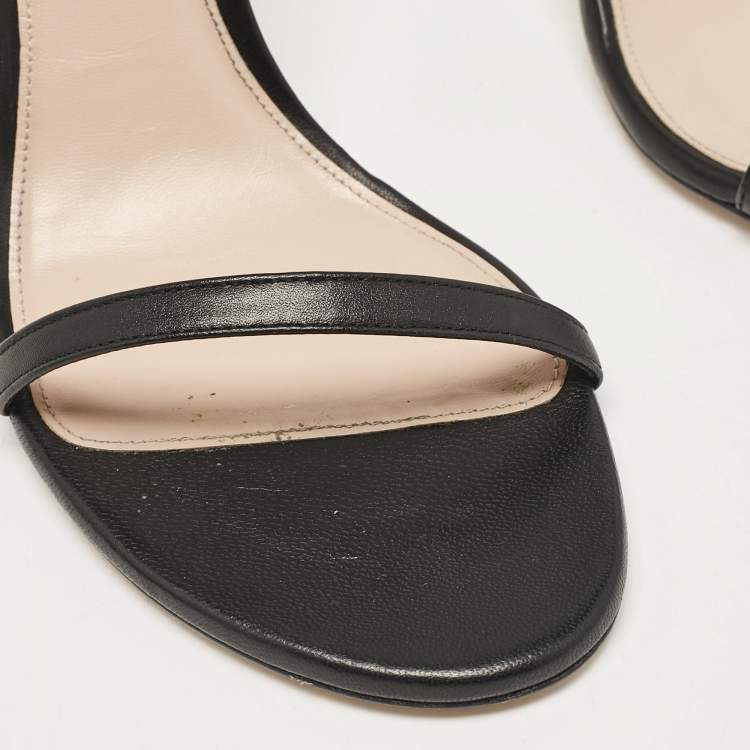 Pre Owned Stuart Weitzman Black Leather Nudistrong Ankle Strap Sandals Size 43.5