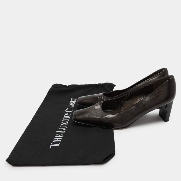 Pre Owned Stuart Weitzman Brown Textured Print Leather Pumps Size 39.5