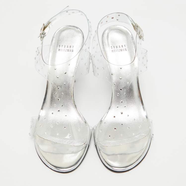 Pre Owned Stuart Weitzman Transparent PVC Ankle Strap Sandals Size 39.5
